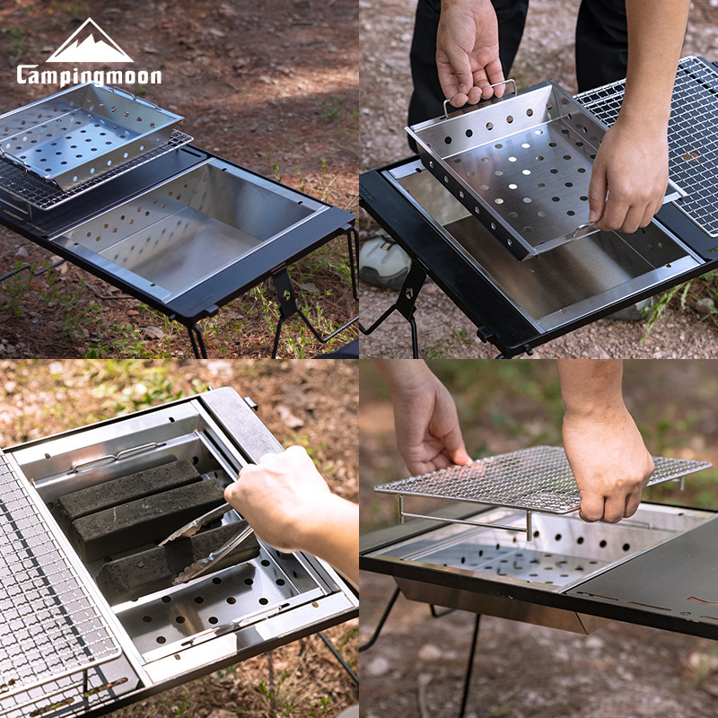 Camping Cooking Table With Windshield - CAMPINGMOON UG-1 IGT Parrilla de carbono