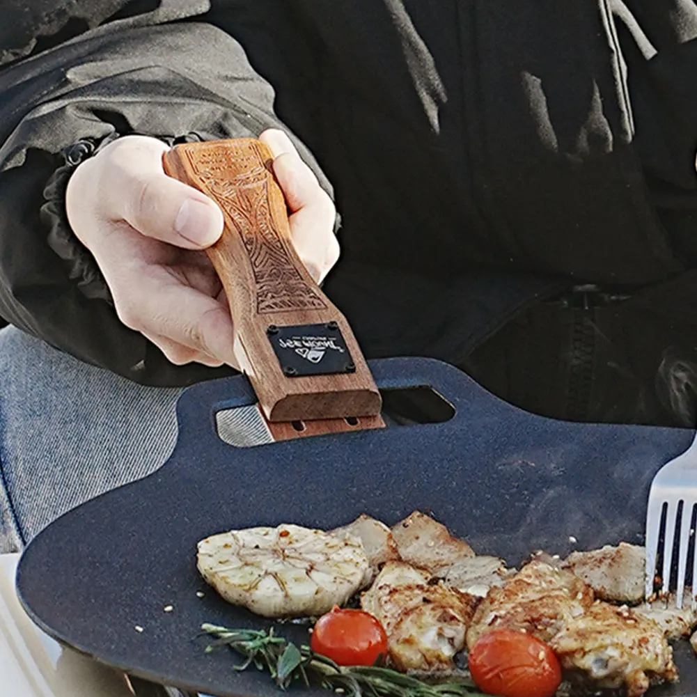 Camping Cooking Handle - Sartén de madera natural para exteriores