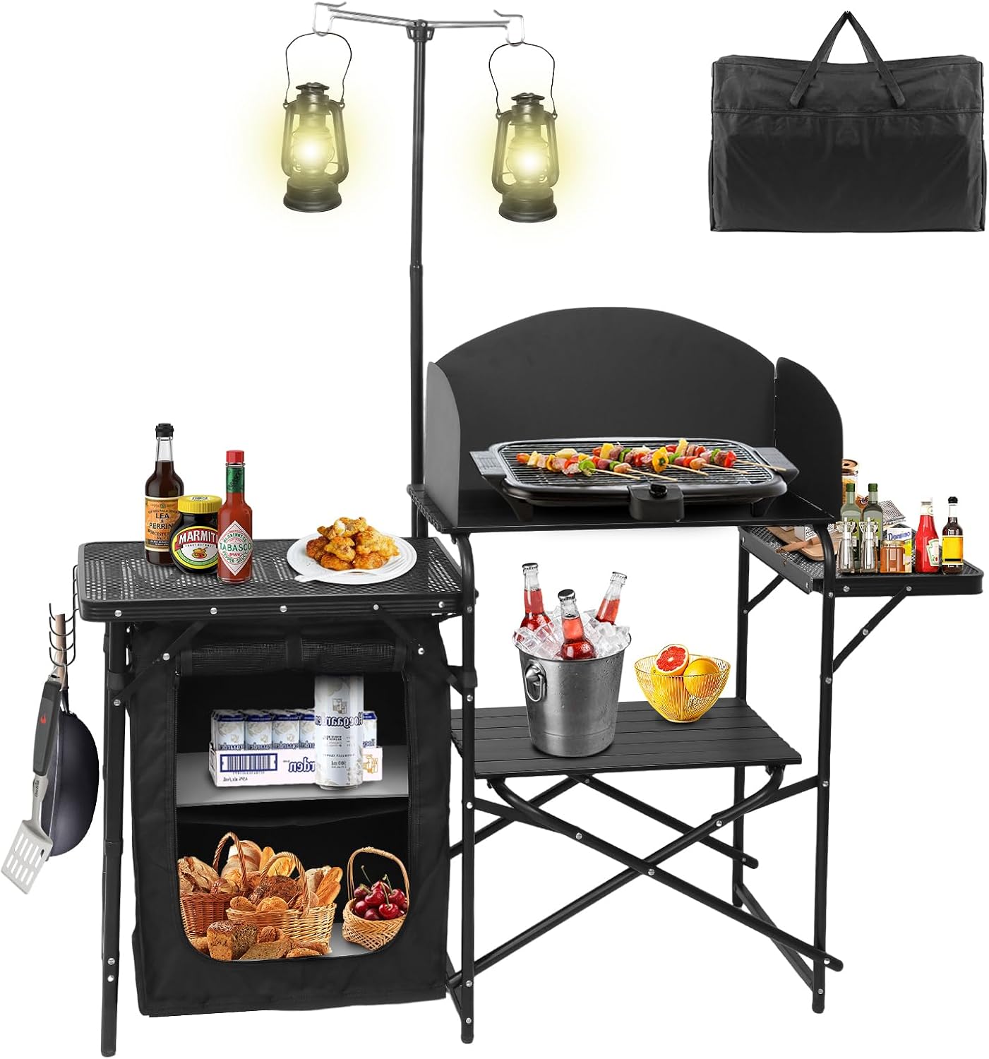 Camping Cooking Table With Windshield - Estación de Cocina Portátil Plegable para