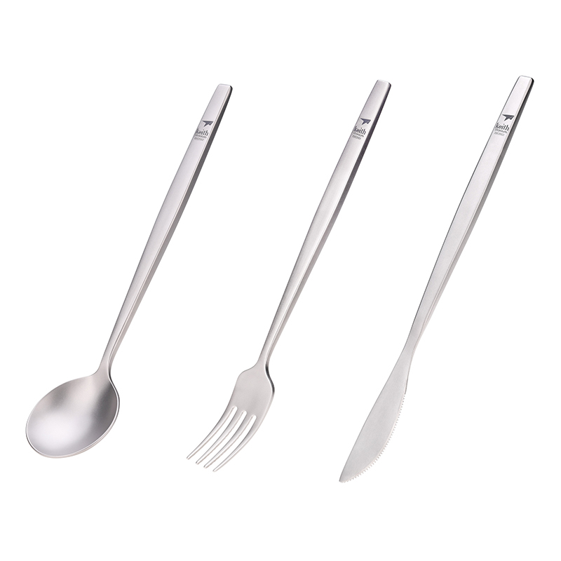Camping Cooking Ware - Keith-cuchara portátil de titanio, tenedor, cuchillo,