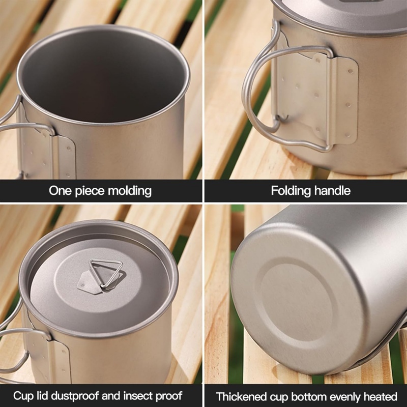 Taza de camping de titanio con - Camping Cooking Handle reseña y precio