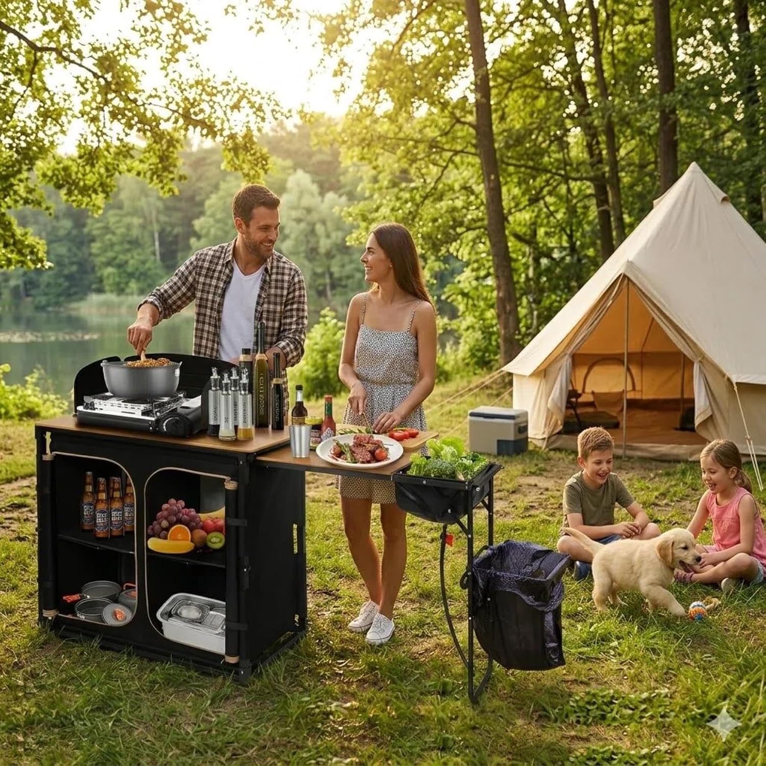 Mesa de cocina plegable de bam - Camping Cooking Table With Windshield reseña y precio