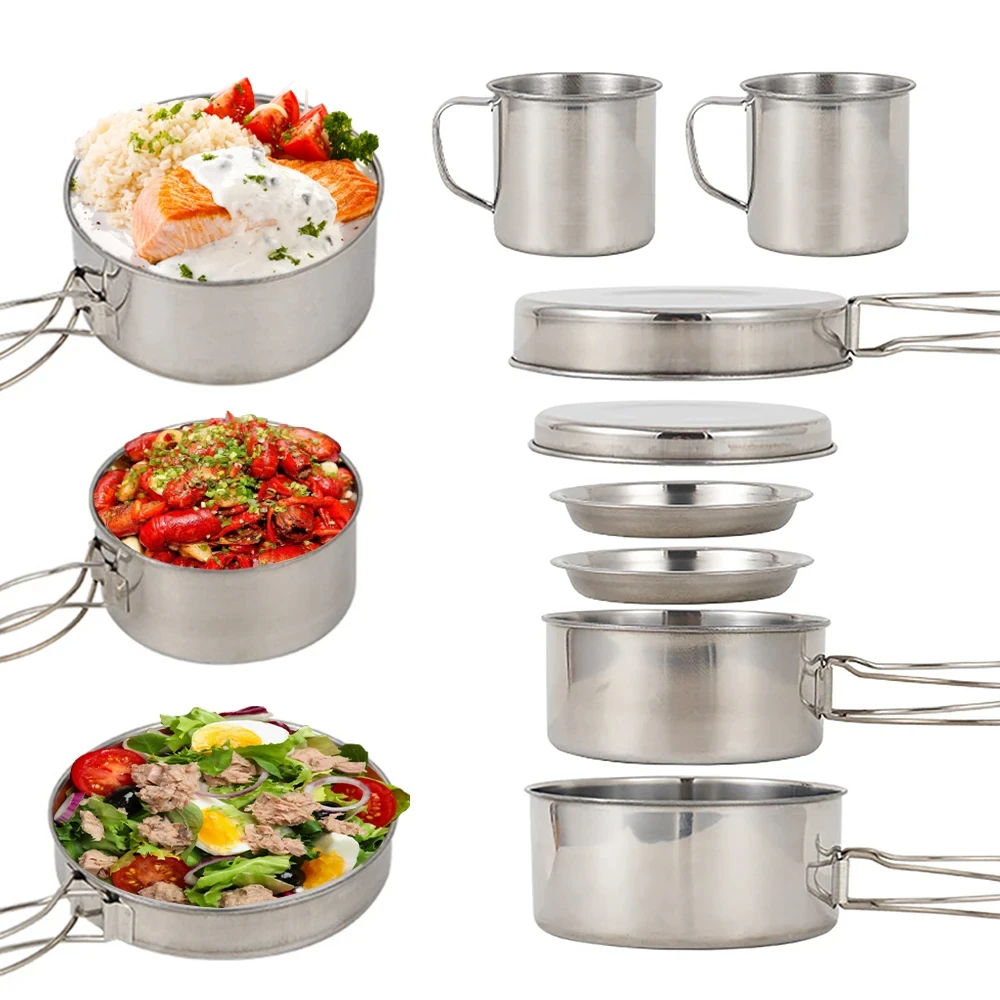 8 unids/set utensilios de coci - Camping Cooking Mess Kit reseña y precio