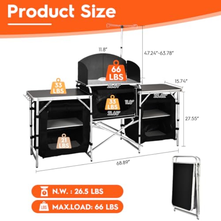 Mesa de Cocina para Camping, E - Camping Cooking Table With Windshield reseña y precio