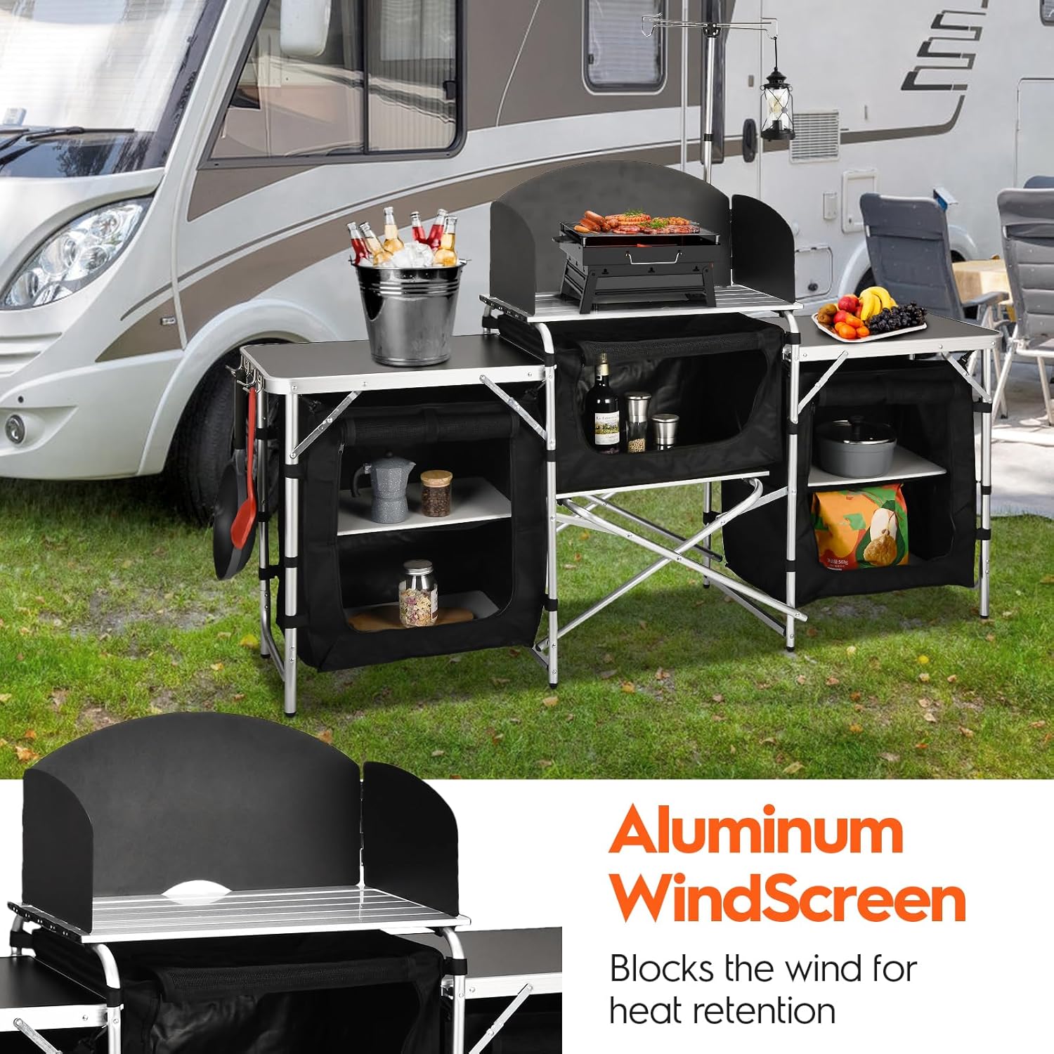 Personalizado versátil 3 gabin - Camping Cooking Table With Windshield reseña y precio