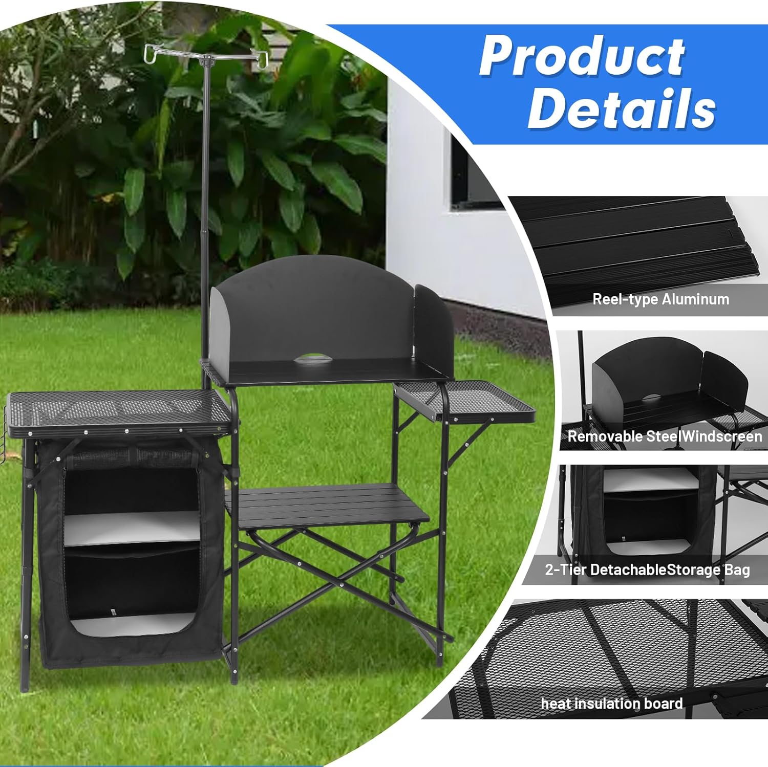 Estación de Cocina Portátil Pl - Camping Cooking Table With Windshield reseña y precio