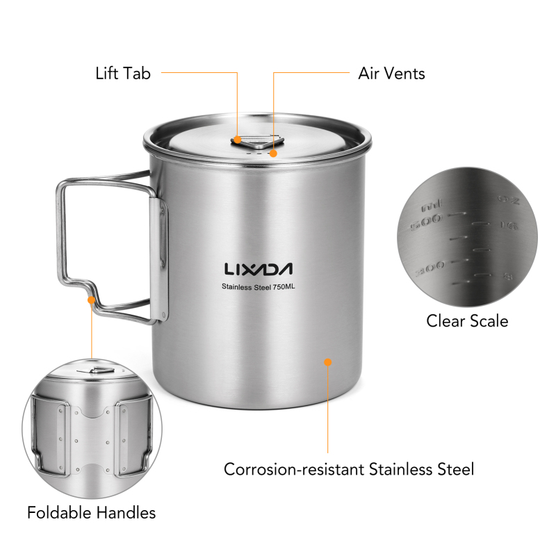 Lixada-taza de agua de acero i - Camping Cooking Handle reseña y precio